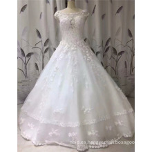 2017 Princess sin mangas de encaje vestido de bola Appliqued Graceful Wedding Dress